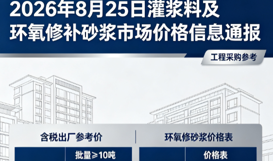 南宫2026年8月25日灌浆料及环氧修补砂浆市场价格信息通报